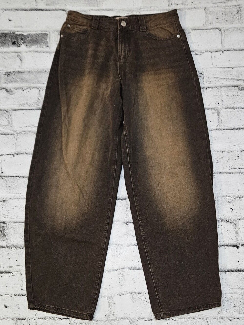 Refuge Denim Barrel Jeans Size 5 Latte Black High Rise Baggy Wide Leg
